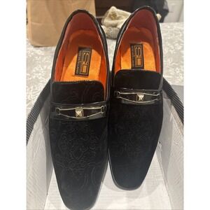 Steven Land Casual Men's  Dress Shoes Size‎ 9 Black Velvet Paisley  SL0096 w/box
